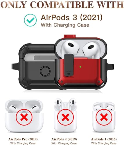 Image of Olytop for Airpods 3rd Gen Case with Lock 2021, Rugged Apple Airpods 3rd Generation Case Men Women, Armor Shockproof iPod 3rd Gen Case Protective Hard Shell with Carabiner&Cleaner kit, Black