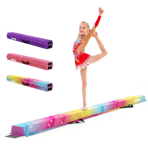 Dripex Kids Balance Beam - 240cm Portable Folding Balance Beam with Carry Handles High Density EVA Faux Suede Gymnastics Beam for Home Gym Exercise