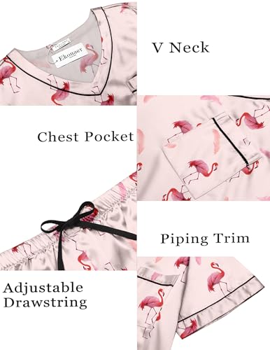 Image of Ekouaer Silk Pajama for Women Short Sleeve Satin Pj Set Two Piece Soft Sleepwear Loungewear S-XXL
