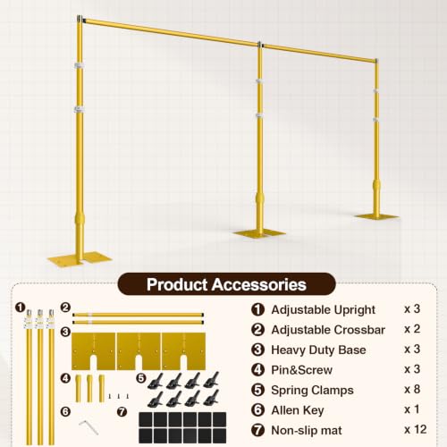 Image of EMART Backdrop Stand Heavy Duty 10x20Ft Adjustable Pipe and Drape Kit-Gold