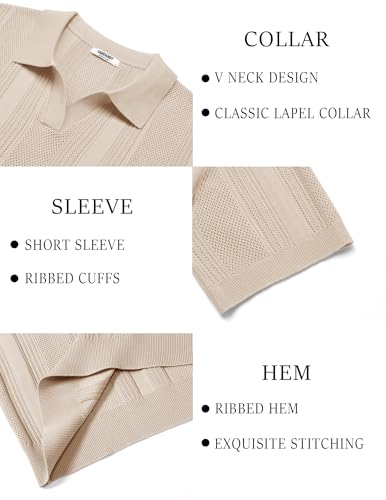 Image of COOFANDY Mens Knit Polo Shirts V Neck Textured Polo Shirts Short Sleeve Breathable Polo Casual Collared T Shirt Fashion Tops