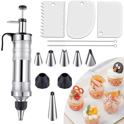 IBOCDWAMA Garnierspritze Edelstahl, Profi Tortenspritze Garnierspritze Wiederverwendbar Sahnespritze Dessert Dekorieren Spritze Set mit 6 Tüllen, 3 Kuchenschabern und 2 Bürsten für Cupcakes, Gebäck IBOCDWAMA Garnierspritze Edelstahl, Profi Tortenspritze Garnierspritze Wiederverwendbar Sahnespritze Dessert Dekorieren Spritze Set mit 6 Tüllen, 3 Kuchenschabern und 2 Bürsten für Cupcakes, Gebäck
