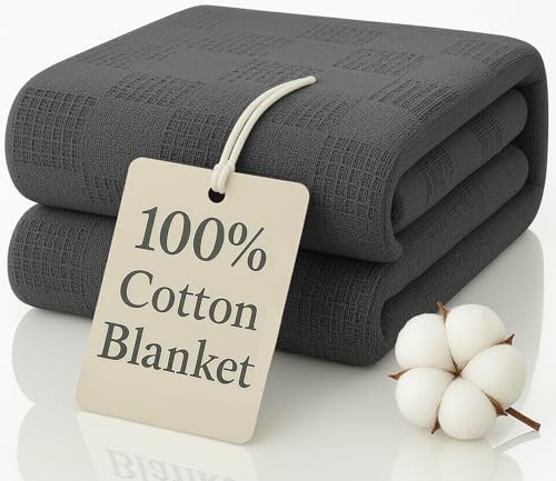 100% Cotton Blanket King Size 108x90 - Lightweight Breathable Waffle Weave Thermal Throw for Bed, Sofa & Couch - Soft Cozy, Durable Summer Bedding, All Season Comfort for Home, Travel & Camping, Grey