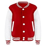 LiiYii Kinder Jungen Baseball Jacke Langarm Sweatshirt Mantel Shirts Varsity Stil Sportjacke Stehkragen Langarmshirt Sportmantel Sweatjacke Rot&Grau 122-128