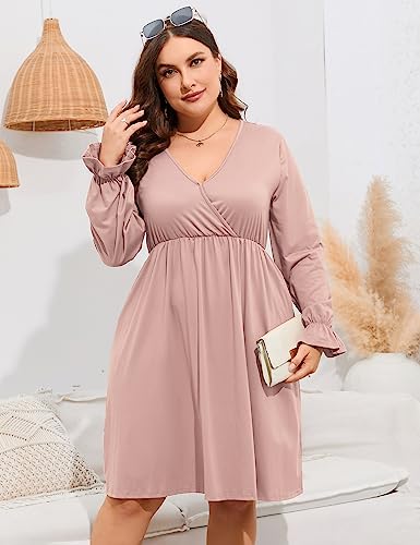 Image of ShopWonder Plus Size Dress Women's V Neck A-Line Knee Length Wrap Swing Dresses Plus Size A Line Party Mini Dress