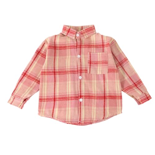 Boys Long Sleeve Plaid Flannel Shirts with Chest Pocket Pink | Fashion Fall Shirt Coats for Kids Daily School Outfits Button Down Lapel Blouses Tops - image 5