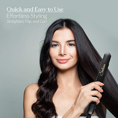 Salona Titanium Coated Hair Straightening Iron, Professional Flat Iron Hair Straightener And Hair Curler With Digital Lcd Display And Heat Resistant Bag, Black #TOP2