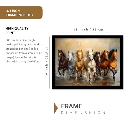 Image of HOTHOUSE Seven Running Vastu Lucky Horse Painting | 7 Horses Vastu Frame Wall Art Painting for Living Room Bedroom Office Home Decor Wall Decor Size (10X13 inch)