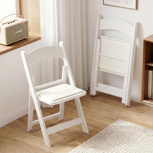 LIFERUN Lot de 2 Chaises Pliantes en Résine, Rembourrées, Charge Maximale 200 Kg, Empilables, Robuste et Durable, Idéales pour Invités, Jardin, Bureau, Camping, Usage Intérieur et Extérieur, Blanc