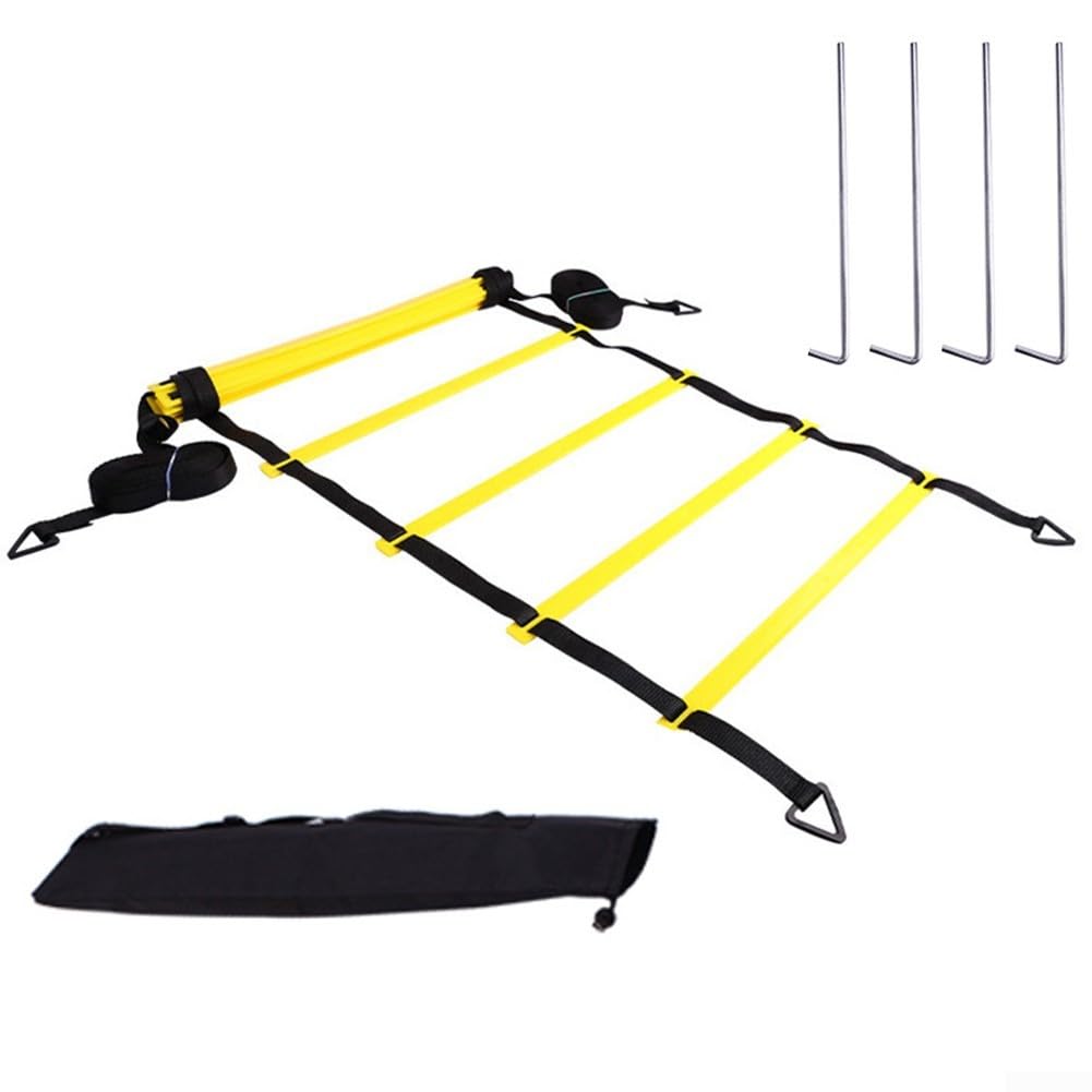 Set di scaletta per allenamento agilità, con coni da paracadute e picchetti per calcio, calcio, basket, sport all'aria aperta, fitness, colore giallo (B)