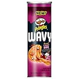 Pringles Wavy, Potato Crisps Chips, Sweet and Tangy BBQ, 4.8oz Can(Pack of 8)
