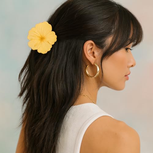 Image of Cerrito 4 Pcs Big Flower Hair Claw Clips - Hawaiian Plumeria, Large NonSlip Clutchers for Hair, Strong Hold Hair Accessories For Thick or Thin Hair, Beach, Everyday Use (Multicolor)