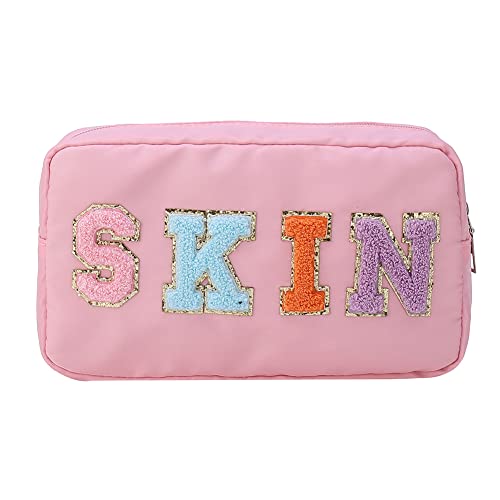 JQWYGB Preppy Makeup Bag Nylon Cosmetic Bag Preppy Skincare Organizer