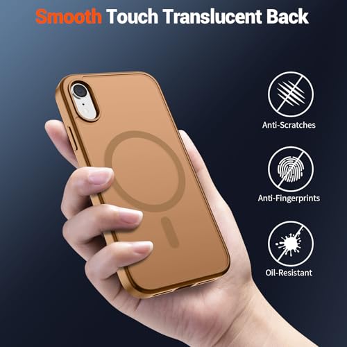 Image of SUPFINE Magnetic for iPhone XR Phone Case Brown | With Screen Protector, Translucent Matte, Compatible with MagSafe, Military Grade Drop Proof, Rugged Shockproof Protective