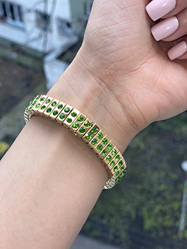 Peridot Bracelet Green Bangle 10Mm Handmade Wedding 96 Emeralds Bridesmaid Friendship Jewelry Austrian Crystal Gems Birthstone Birthday Gift 24Ktgold .4" Elegant Statement Jewellery Present For Her #TOP3
