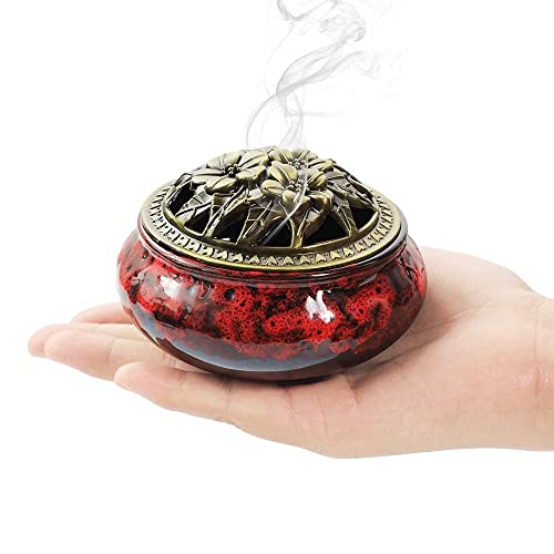 Glj.cy 3 In 1 Ceramic Stick Incense Burner And Cone Incense Holder Home Office Yoga Meditation (Red) #TOP1