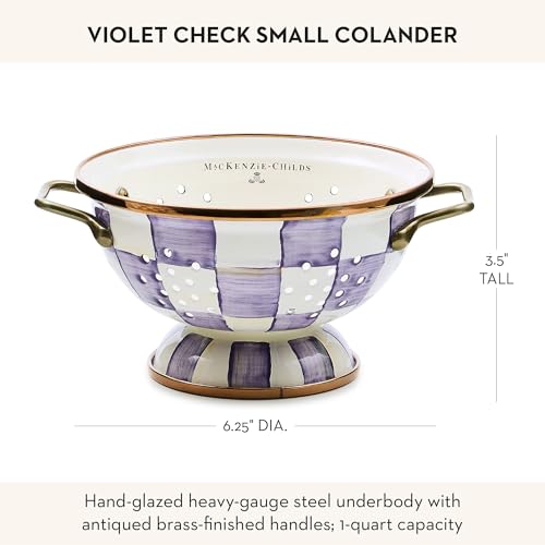 Image of MACKENZIE-CHILDS Enamel Colander, Decorative Kitchen Strainer, Small, Purple-and-White Violet Check