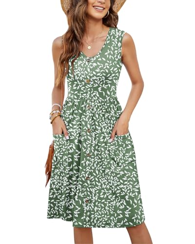 Image of MOLERANI Women Summer Dresses Sleeveless Casual Loose Swing Button Down Midi Dress with Pockets