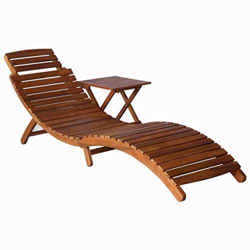FAMIROSA Sunlounger with Table Solid Acacia Wood Brown