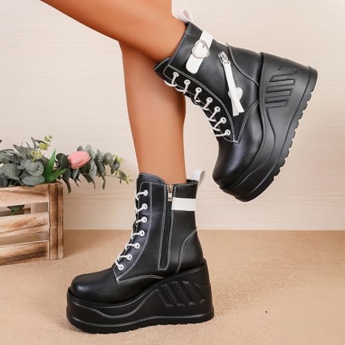 Image of Ulalaza Women Mary Jane Dress Pumps Lolita Shoes Cute Platform Gothic Double Ankle Strap Round Toe Chunky Heel Uniform Pumps Shoes Perfect for School Party Business Work Dance Date Night Club