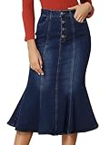 Allegra K Denim Skirt for Women's Washed High Waisted Fishtail Midi Jean Skirts Medium Dark Blue