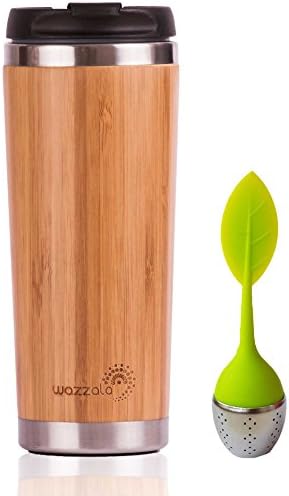 Elegant Reusable Bamboo Eco Travel Mug - Easy to Hold Cup for Coffee or Tea. Splash-Proof, Easy Clean Lid. Tumbler with Silicone Tea Infuser (14 Oz)
