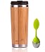 Elegant Reusable Bamboo Eco Travel Mug (Cup) for Coffee or Tea | Splash-Proof, Easy to Clean Lid | Silicone Tea Infuser Included (14 Oz)