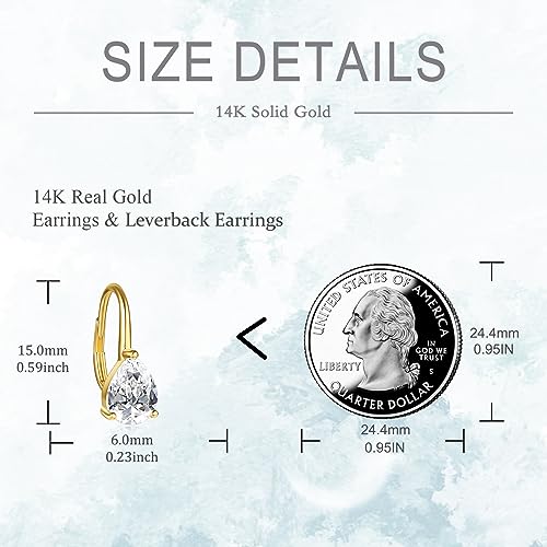 DOVRAN 14K Gold 8 * 6mm 1.5CT Moissanite Diamond Earrings Solid Gold Teardrop Leverback Earrings for Women Engagement Wedding Yellow Gold Earrings4