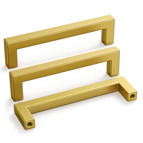 Goldenwarm 10 Pack 4-1/2In Gold Cabinet Handles Brushed Brass Drawer Pulls