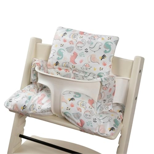 Image of Waterproof & Compatible Stokke Tripp Trapp Cushion Set - Easy to Clean - Made Fabric from Korea - 100% Cotton Stokke Tripp Trapp High Chair Cushion Set (Dino Friends)