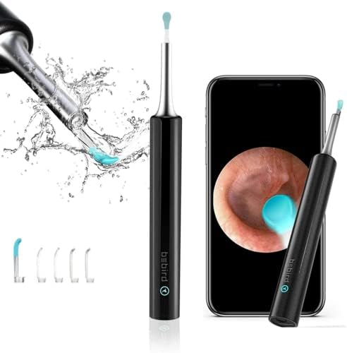 XIAXUE Ear Wax Removal Tool Kit, Ear Cleaner, 1080P FHD Earwax Removal Camera Wireless Endoscope Otoscope Ear Cleaning Tool with 6 LEDs for iOS/Android, Black