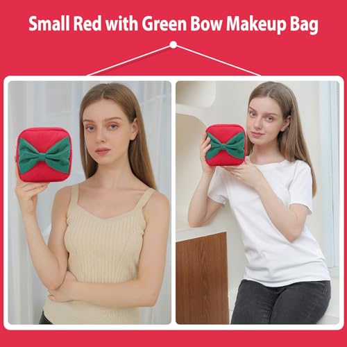Mini-Toiletry-Bag-for-Women-Small-Cosmetic-Bag-for-Purse-Coin-Purse-With-Zipper-Pocket-and-Two-Pockets-Cute-Makeup-Bag-Purse-Essentials-Valentines-Day-Gift-for-Women-Wife-Mom-S-Red-Bow Mini Toiletry Bag for Women Small Cosmetic Bag for Purse Coin Purse With Zipper Pocket and Two Pockets Cute Makeup Bag Purse Essentials Valentines Day Gift for Women Wife Mom S Red Bow