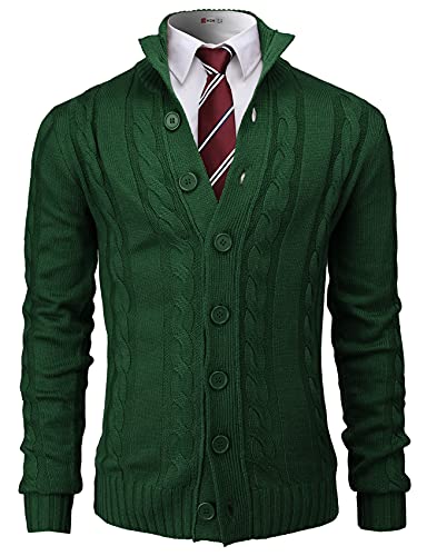 H2H Mens Cable Knitted Heavey Sweater Cardigan Thermal Button Down Closure3