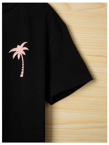 Image of RoseSeek Boy's 2 Piece Outfits Letter and Tropical Graphic Tees and Shorts