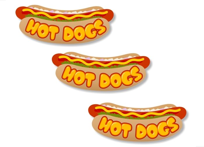 Image of 3 Hot Dogs Cartoon Design 6 inch Decals for Concession Trailer or Hotdog Cart Menu Board Vinyl Stickers (3 Decal Set - 2 inchx 6 inch)