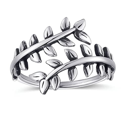 AVECON 925 Sterling Silver Ring Adjustable Leaf Ring Stacking Ring Vintage Statement Feather Ring for Women & Men