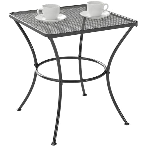 Outsunny 45cm Square Garden Table Outdoor Metal Bistro Side Desk with Mesh Top Black