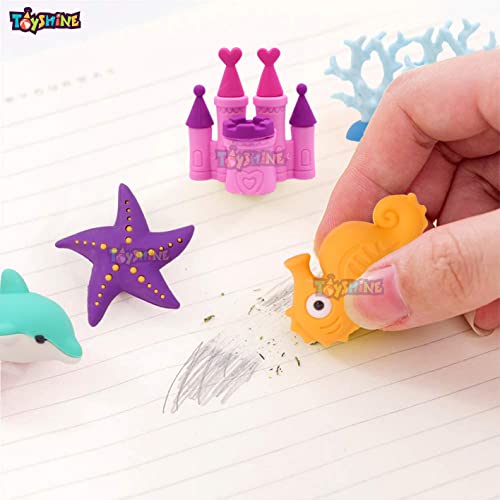 Image of Toyshine Pack of 13 Mermaid Princess Castle Colorful Erasers for Children Party Favors, School Supplies