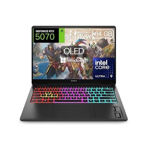 HP OMEN Transcend 14-fb1010ns - Ordenador Portátil Gaming de 14 OLED 3K 120Hz (Intel Ultra 9-285H, 64GB RAM, 1 TB, NVIDIA GeForce RTX 5070, Windows) Negro - Teclado QWERTY Español