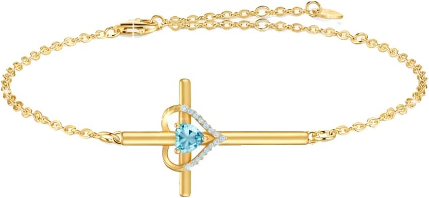 18K Yellow Gold Cross Birthstone Bracelet Adjustable 12 Months Religious Cross Birthstone Bracelet Christian Jewelry Gifts for Women Mom Her,with 7"+2" chain