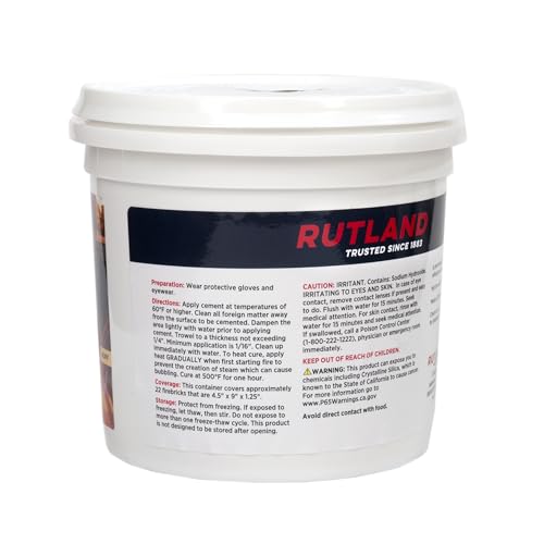 Rutland Refractory Cement 64 Oz - Fiber-Reinforced Pre-Mixed High Temperature Cement for Fireplace, Wood Stove & Fire Brick - Made in USA, Buff, 4 Lbs