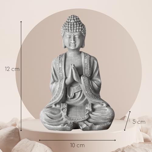 Buddha Statue Meditation 2 - Zen und Feng Shui Deko Statue - Bringt eine beruhigende und entspannende Atmosphäre in Ihr Zuhause - Glücksbringer Statue Farbe Grau - Höhe: 12cm - Zen’Light
