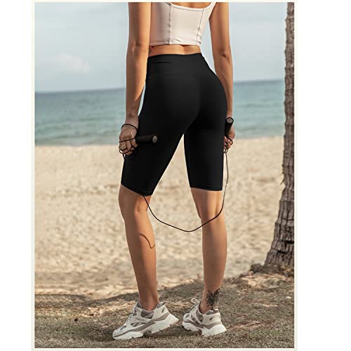 Image of MOREFEEL 3 Pack 8 inch High Waisted Biker Shorts for Women, Casual Summer Knee Length Tummy Control Running Athletic Yoga Shorts