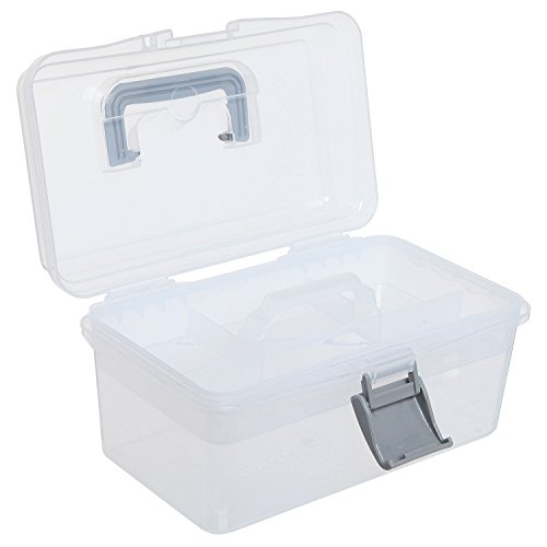 Mygift Clear Gray Empty First Aid Storage Box, Multipurpose Tackle Box, Plastic Sewing Box, Tool Box, Crafts Supplies Organizer Case With Handle And Removable Tray #TOP3