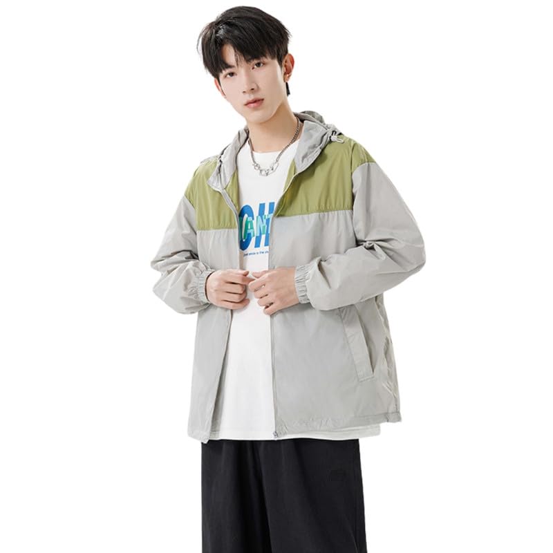 unisex summer uv protection nylon jacket lightweight quick dry hoodie sun cover | light gray | xl