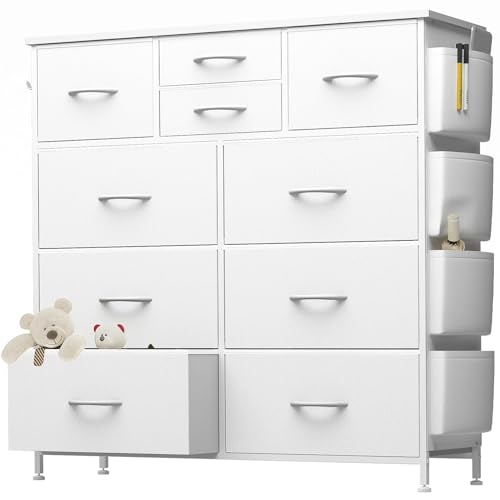 YaFiti 10 Drawer Dresser, Chest of Drawers for Bedroom, PU Dresser with Side Pockets, Hooks, Wooden...