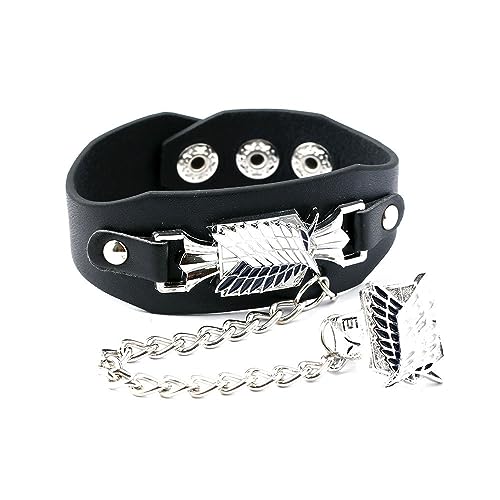 Krafty Kustomz Anime Attack of Titan Logo Headband Leather Bracelet & Ring Cosplay Accessory For Boys and Men