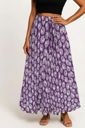 Image of Premium Long Skirt | Stylish Long Crushed Cotton & Unique Prints | Floor Length Skirt for Women | Elastic Waist Premium Maxi Skirt - Comfortable Casual Wear