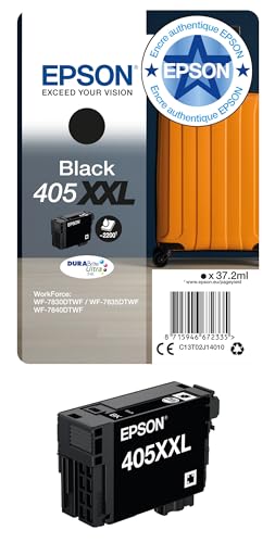 Epson 405XXL Black Suitcase High Yield Genuine, DURABrite Ultra Ink Compatible with WF-78XX Printers
