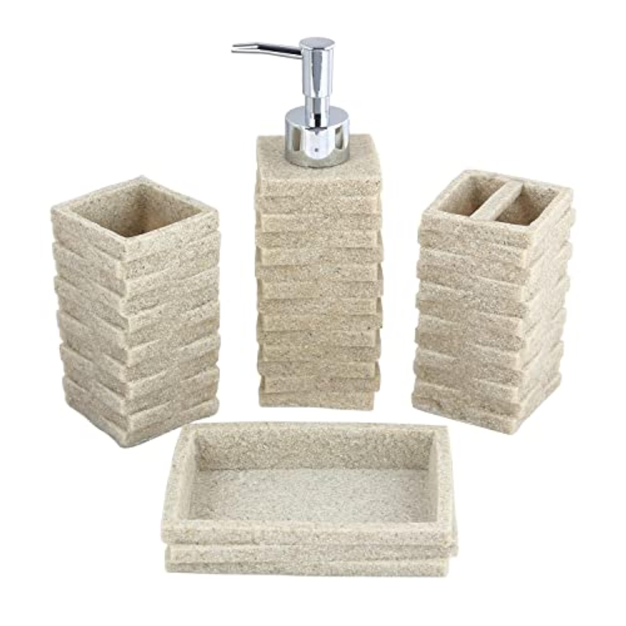 Sand Soap Dispenser Set with Toothbrush Holder